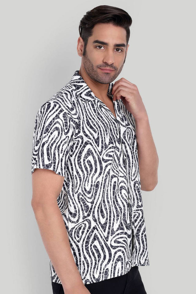 Mens Black Printed Cotton Blend Shirt (ACA9734)