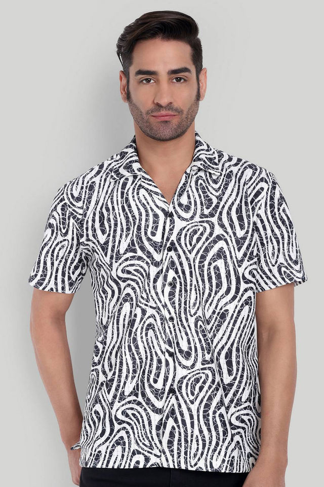 Mens Black Printed Cotton Blend Shirt (ACA9734)