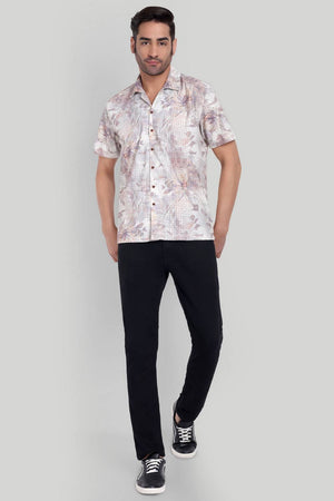Mens Lavender Printed Cotton Blend Shirt (ACA9735)