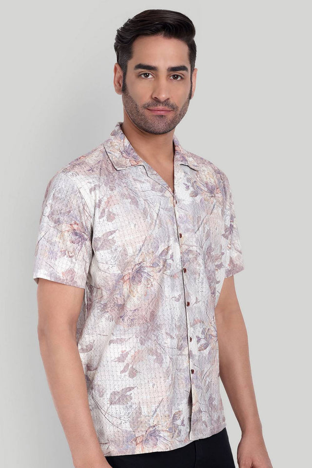 Mens Lavender Printed Cotton Blend Shirt (ACA9735)