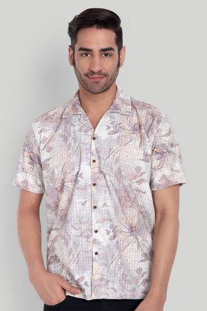 Mens Lavender Printed Cotton Blend Shirt (ACA9735)