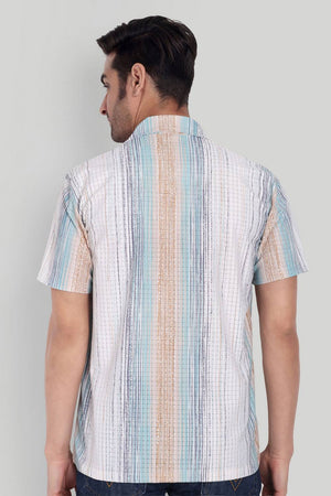 Mens Turquoise Printed Cotton Blend Shirt (ACA9736)