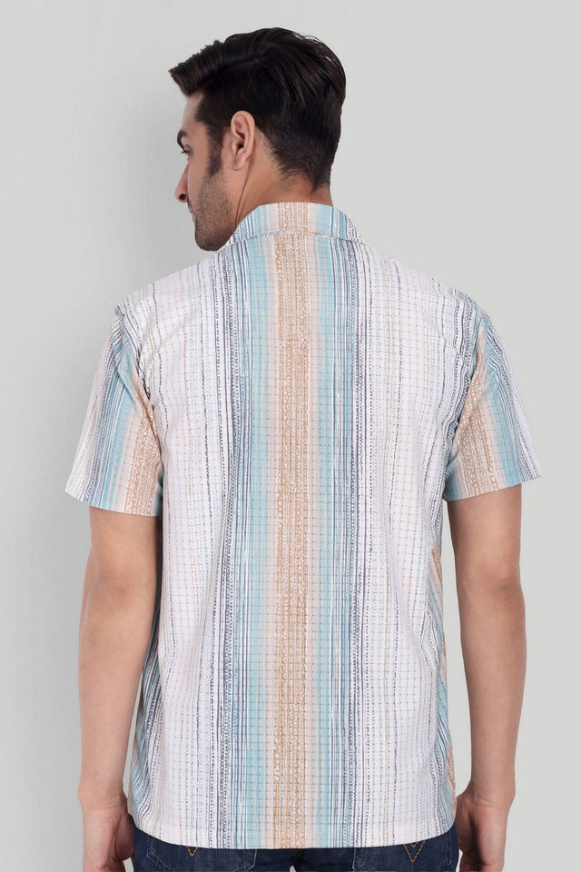 Mens Turquoise Printed Cotton Blend Shirt (ACA9736)