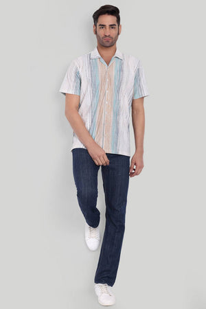 Mens Turquoise Printed Cotton Blend Shirt (ACA9736)