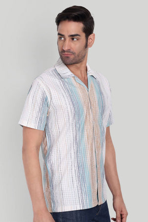 Mens Turquoise Printed Cotton Blend Shirt (ACA9736)
