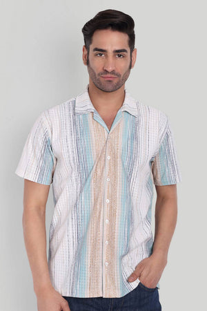 Mens Turquoise Printed Cotton Blend Shirt (ACA9736)