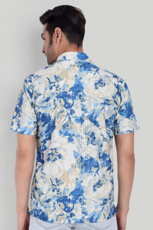 Mens Blue Printed Cotton Blend Shirt (ACA9737)