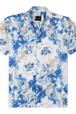 Mens Blue Printed Cotton Blend Shirt (ACA9737)