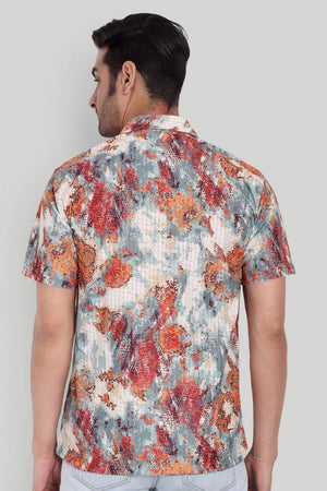 Mens Orange Printed Cotton Blend Shirt (ACA9738)
