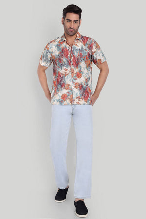 Mens Orange Printed Cotton Blend Shirt (ACA9738)
