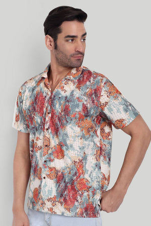 Mens Orange Printed Cotton Blend Shirt (ACA9738)