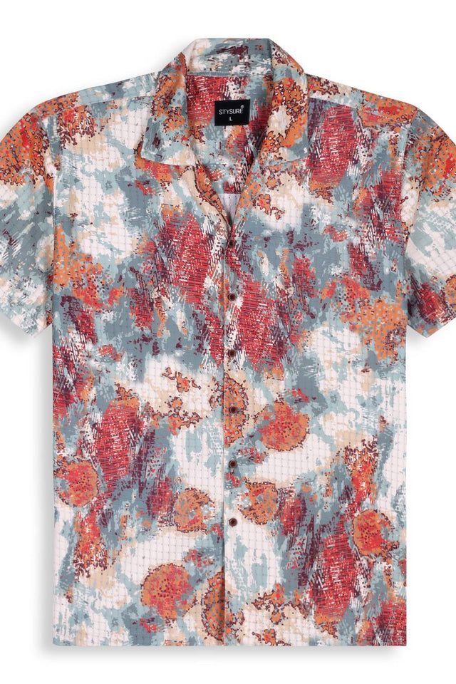 Mens Orange Printed Cotton Blend Shirt (ACA9738)