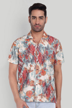 Mens Orange Printed Cotton Blend Shirt (ACA9738)