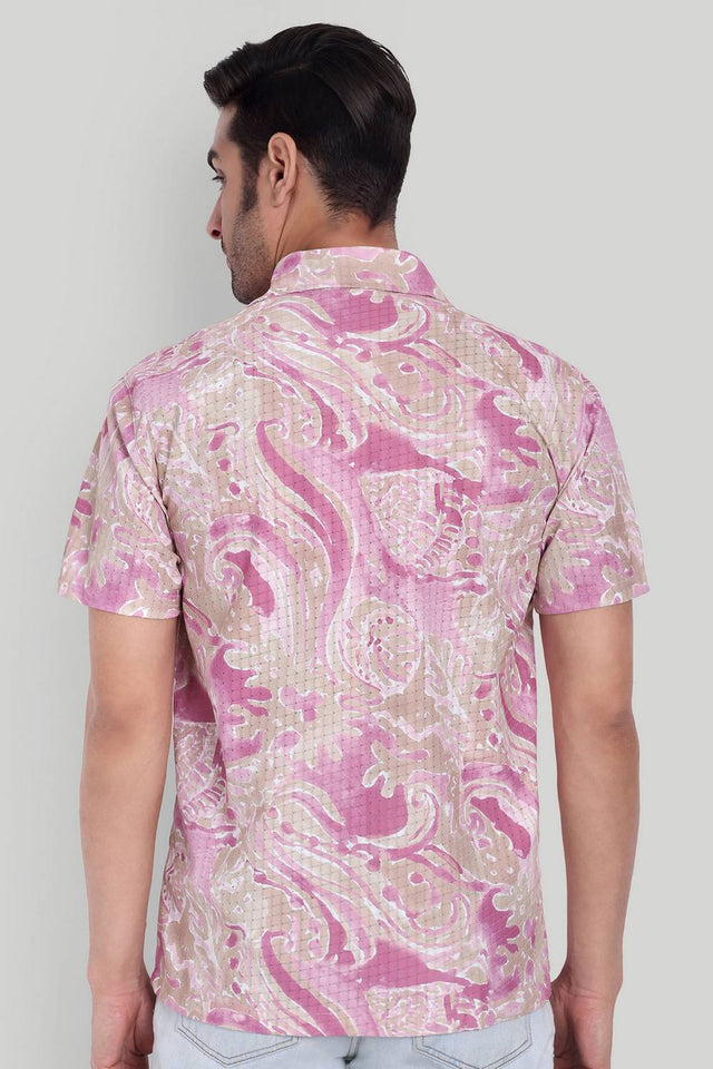 Mens Pink Printed Cotton Blend Shirt (ACA9739)