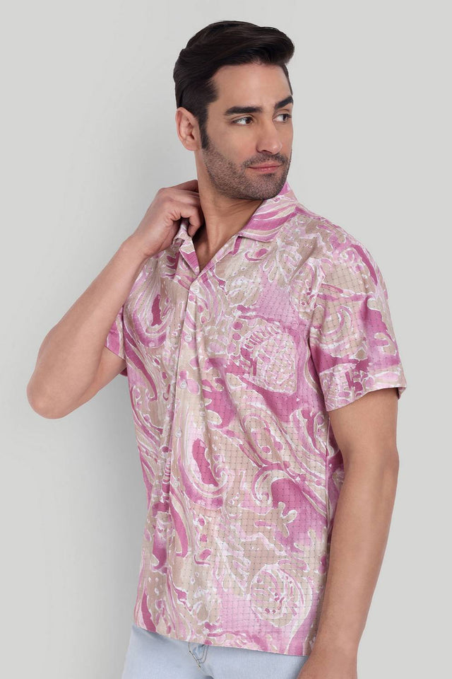 Mens Pink Printed Cotton Blend Shirt (ACA9739)