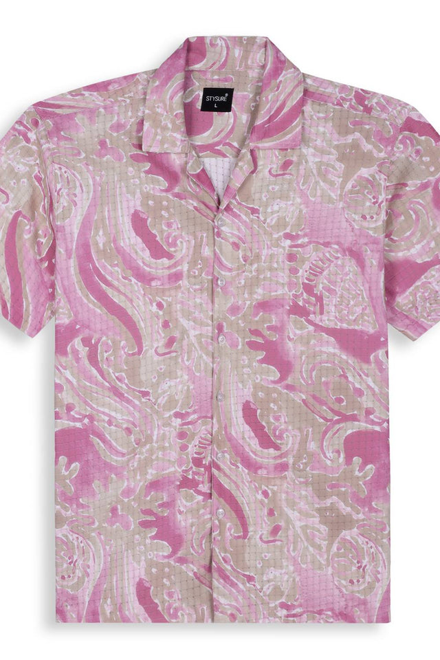 Mens Pink Printed Cotton Blend Shirt (ACA9739)