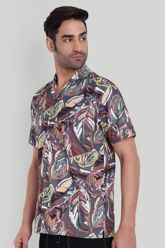 Mens Brown Printed Cotton Blend Shirt (ACA9742)