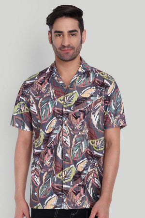 Mens Brown Printed Cotton Blend Shirt (ACA9742)