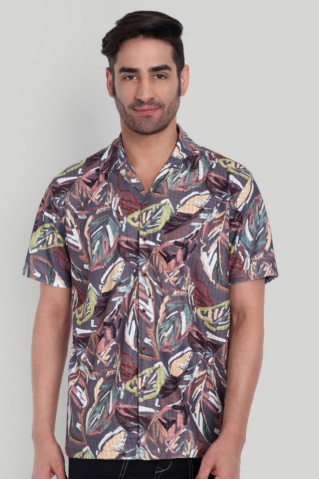 Mens Brown Printed Cotton Blend Shirt (ACA9742)