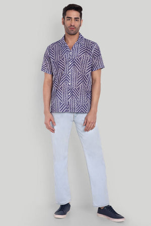 Mens Blue Printed Cotton Blend Shirt (ACA9743)