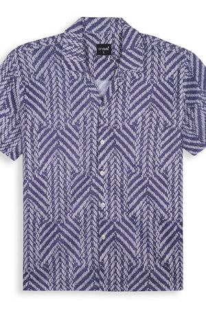 Mens Blue Printed Cotton Blend Shirt (ACA9743)