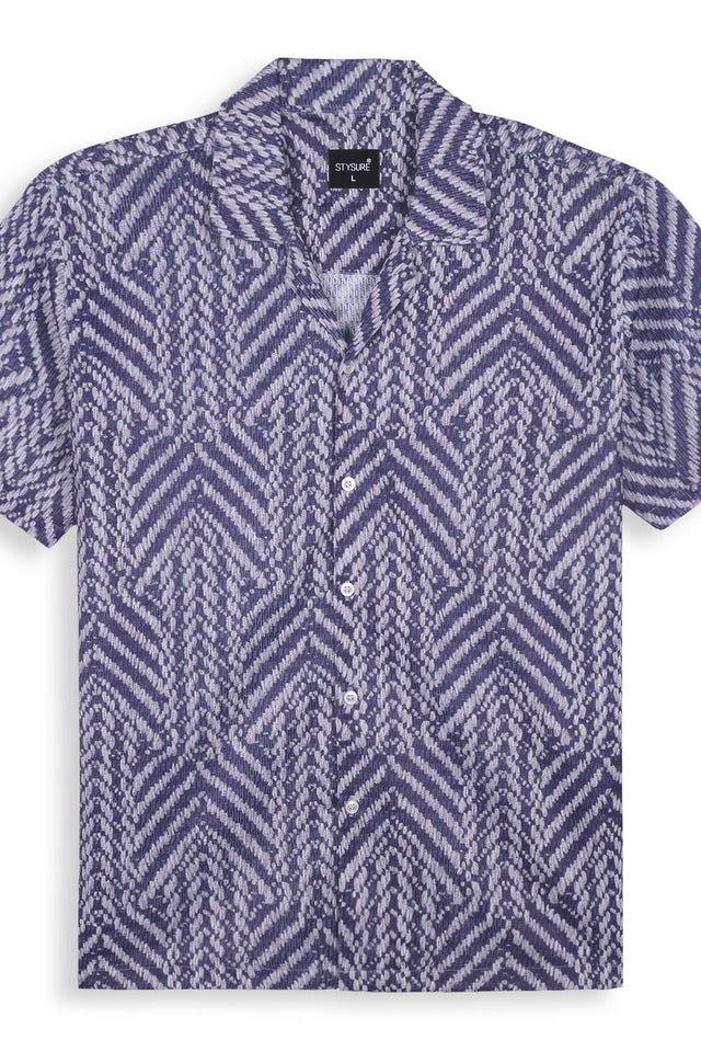 Mens Blue Printed Cotton Blend Shirt (ACA9743)
