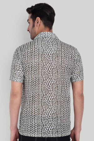 Mens Olive Green Printed Cotton Blend Shirt (ACA9744)