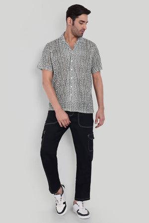 Mens Olive Green Printed Cotton Blend Shirt (ACA9744)