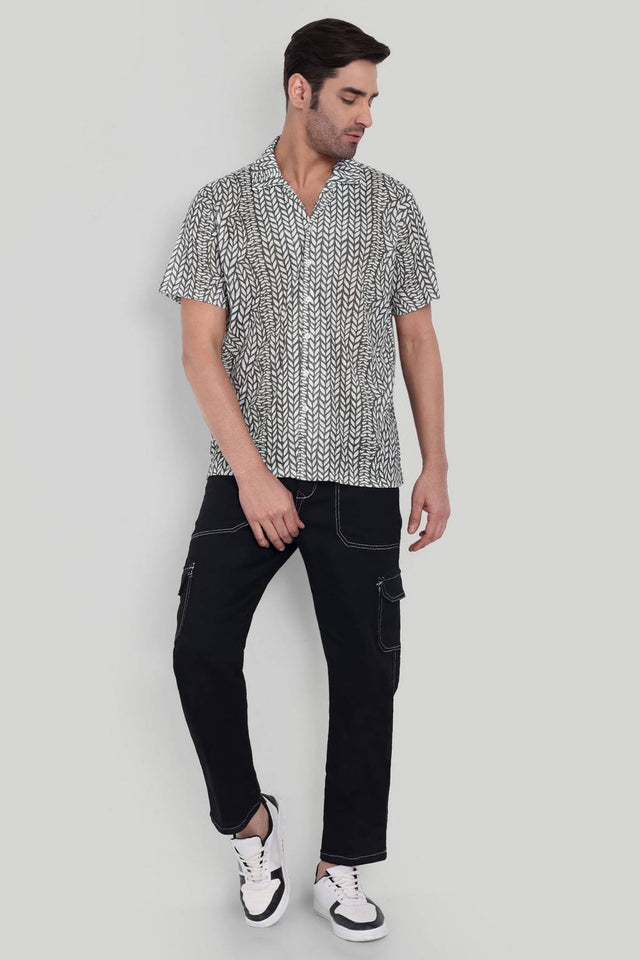 Mens Olive Green Printed Cotton Blend Shirt (ACA9744)