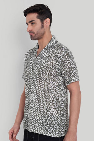 Mens Olive Green Printed Cotton Blend Shirt (ACA9744)