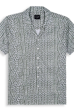 Mens Olive Green Printed Cotton Blend Shirt (ACA9744)