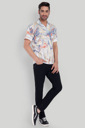 Mens Beige Printed Cotton Blend Shirt (ACA9745)
