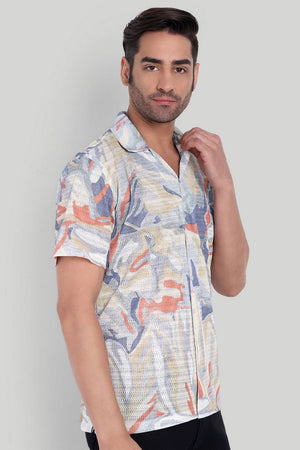 Mens Beige Printed Cotton Blend Shirt (ACA9745)