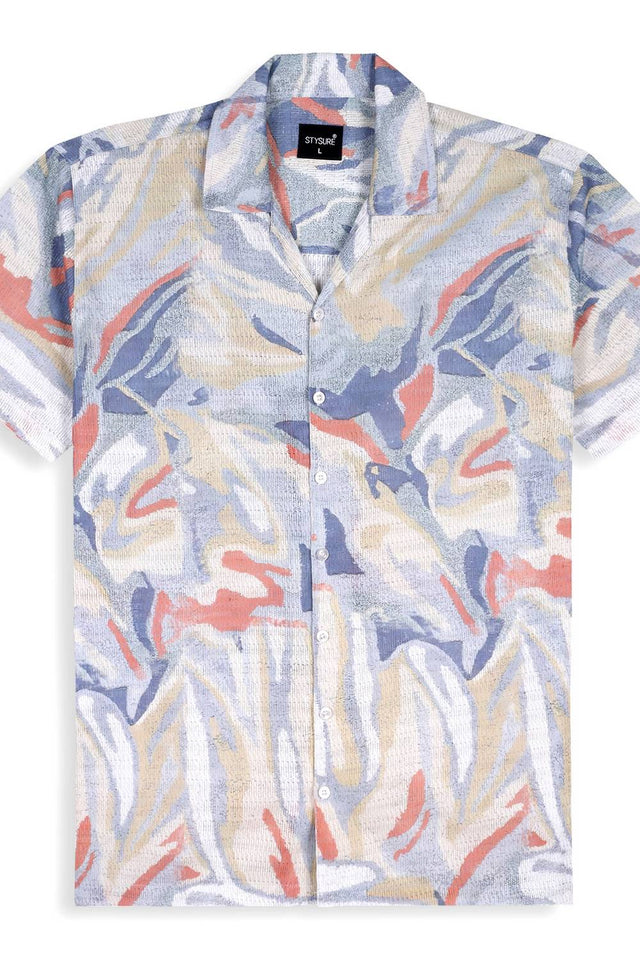 Mens Beige Printed Cotton Blend Shirt (ACA9745)