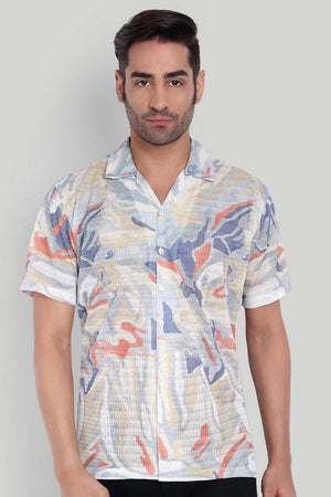 Mens Beige Printed Cotton Blend Shirt (ACA9745)