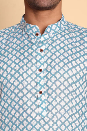 Mens Blue Printed Cotton Kurta Set (ACA9746)
