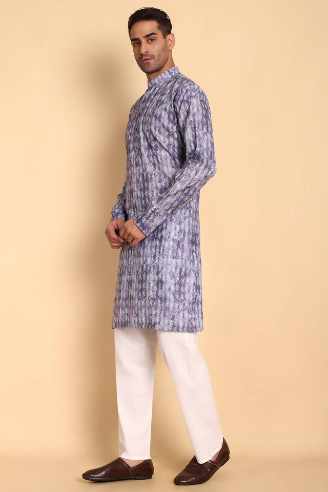 Mens Purple Printed Cotton Kurta Set (ACA9747)