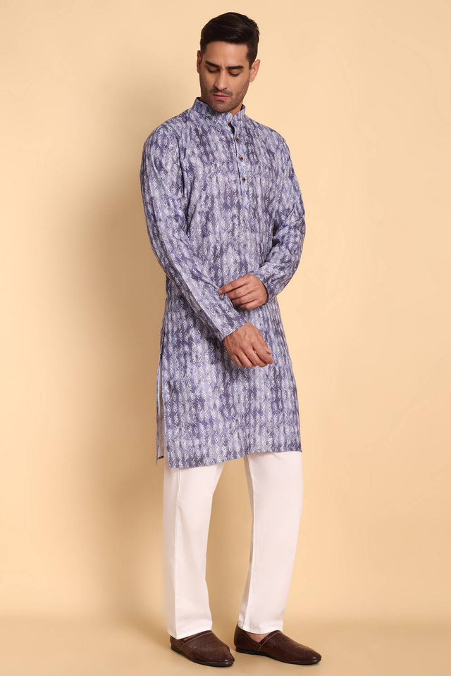 Mens Purple Printed Cotton Kurta Set (ACA9747)