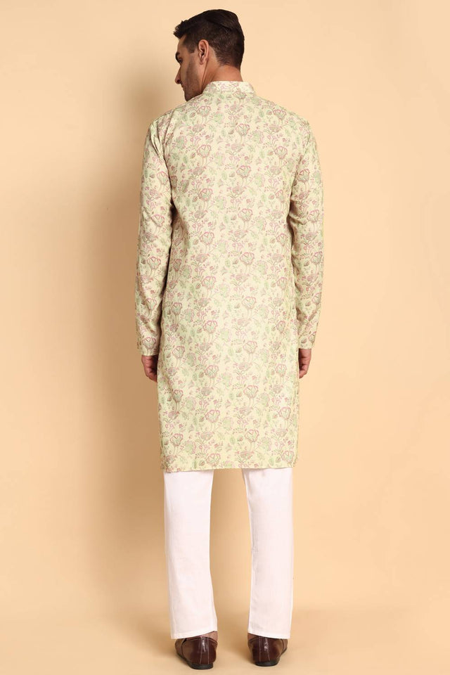 Mens Pink Printed Cotton Kurta Set (ACA9748)