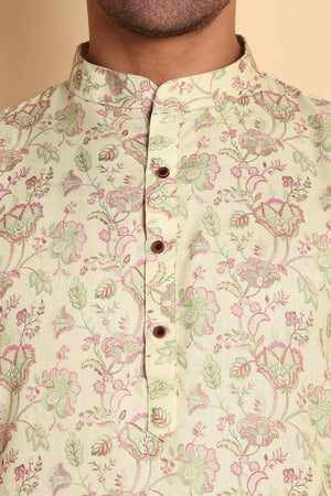 Mens Pink Printed Cotton Kurta Set (ACA9748)