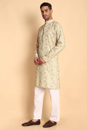 Mens Pink Printed Cotton Kurta Set (ACA9748)