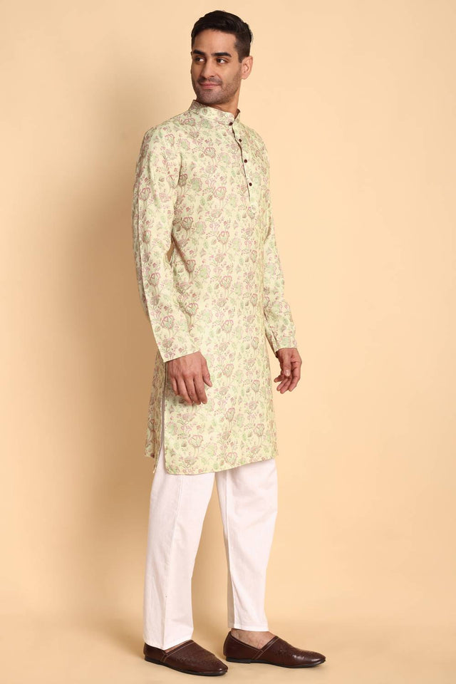 Mens Pink Printed Cotton Kurta Set (ACA9748)