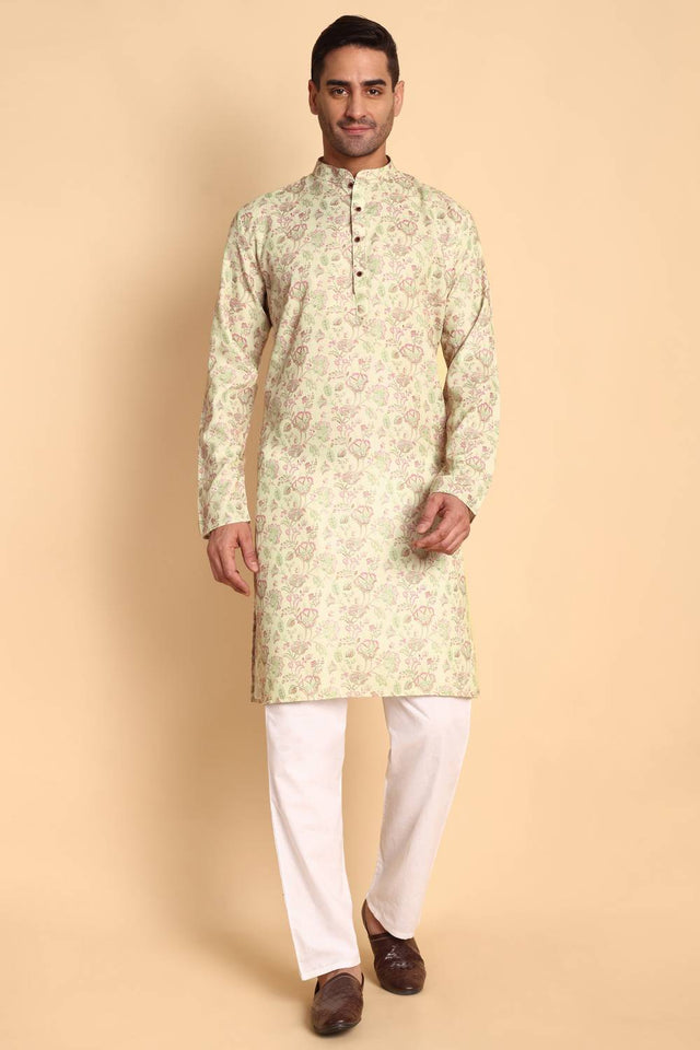 Mens Pink Printed Cotton Kurta Set (ACA9748)