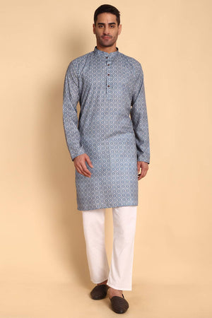 Mens Blue Printed Cotton Kurta Set (ACA9749)