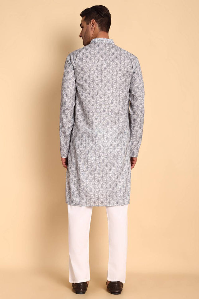 Mens Grey Printed Cotton Kurta Set (ACA9751)