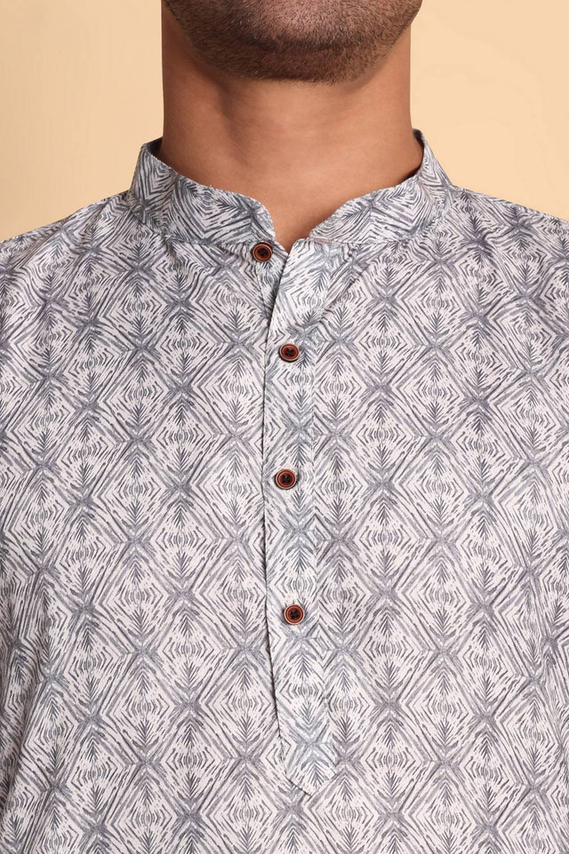 Mens Grey Printed Cotton Kurta Set (ACA9751)