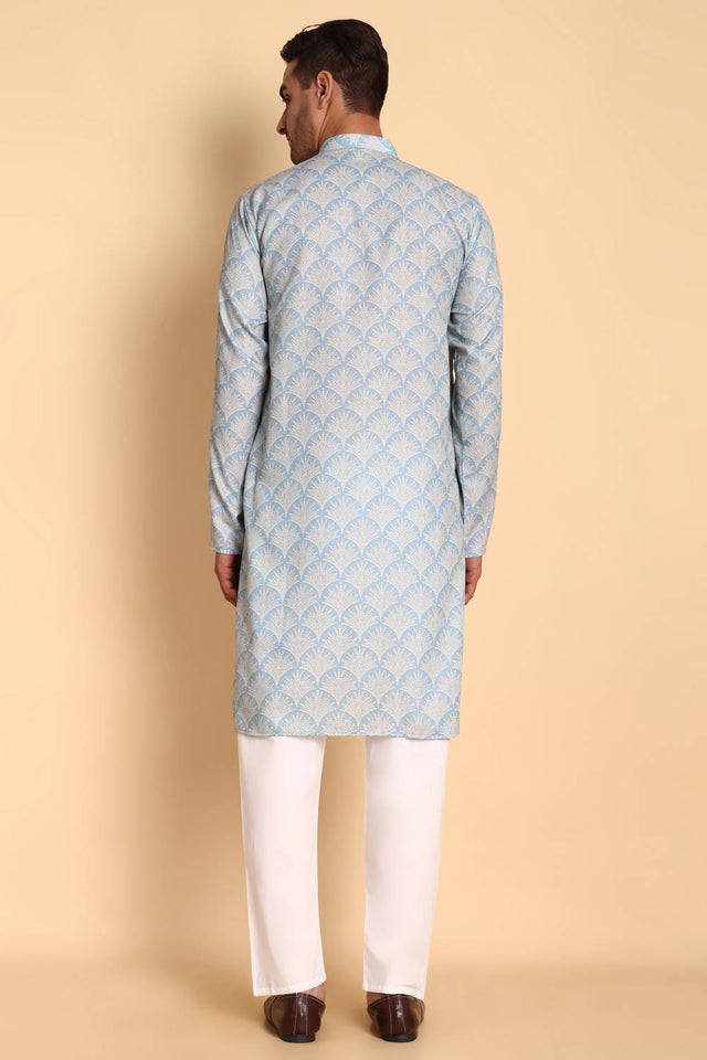 Mens Blue Printed Cotton Kurta Set (ACA9752)