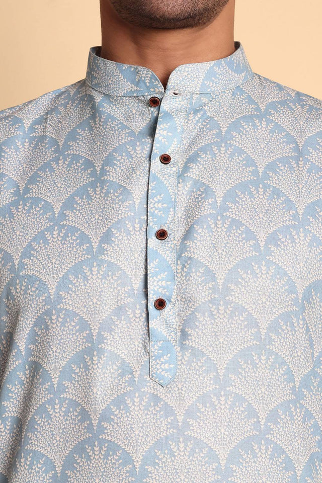 Mens Blue Printed Cotton Kurta Set (ACA9752)