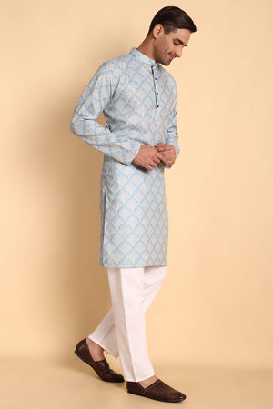 Mens Blue Printed Cotton Kurta Set (ACA9752)