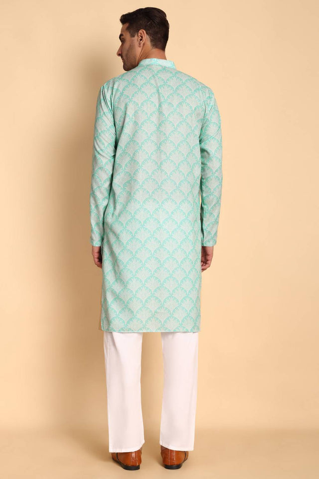 Mens Green Printed Cotton Kurta Set (ACA9753)